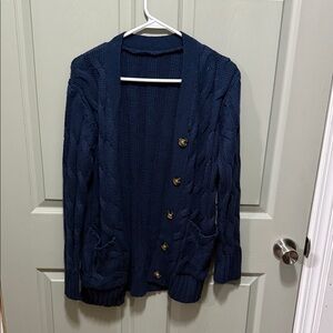 Navy Blue Cable Knit Cardigan Sweater